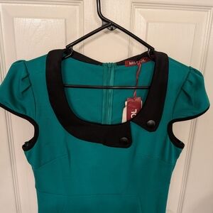 Miusol 1950's Style Teal and Black Midi Dress